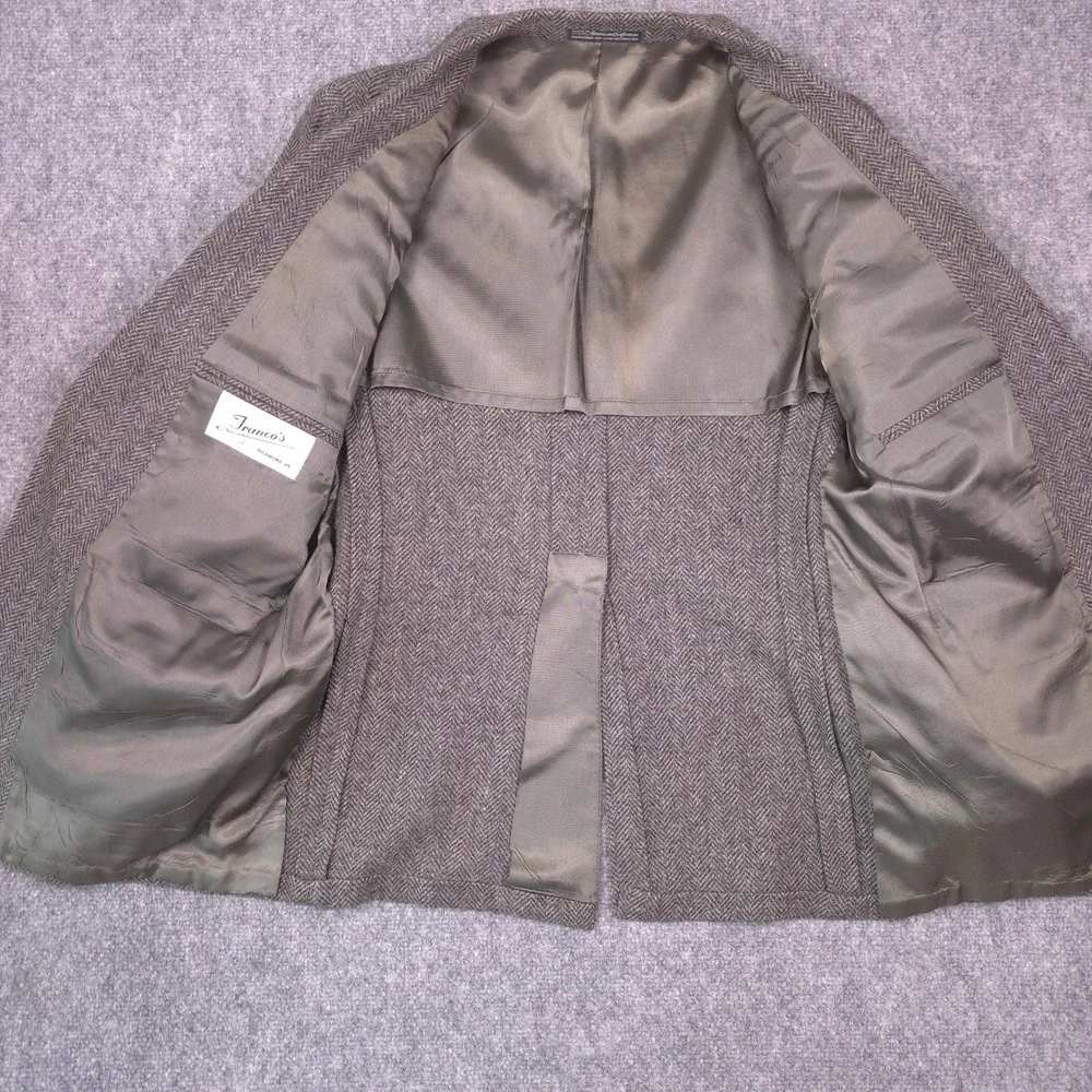 VTG American Craftsmen Blazer Herringbone Tweed Mens 40R Grey Brown USA Academia